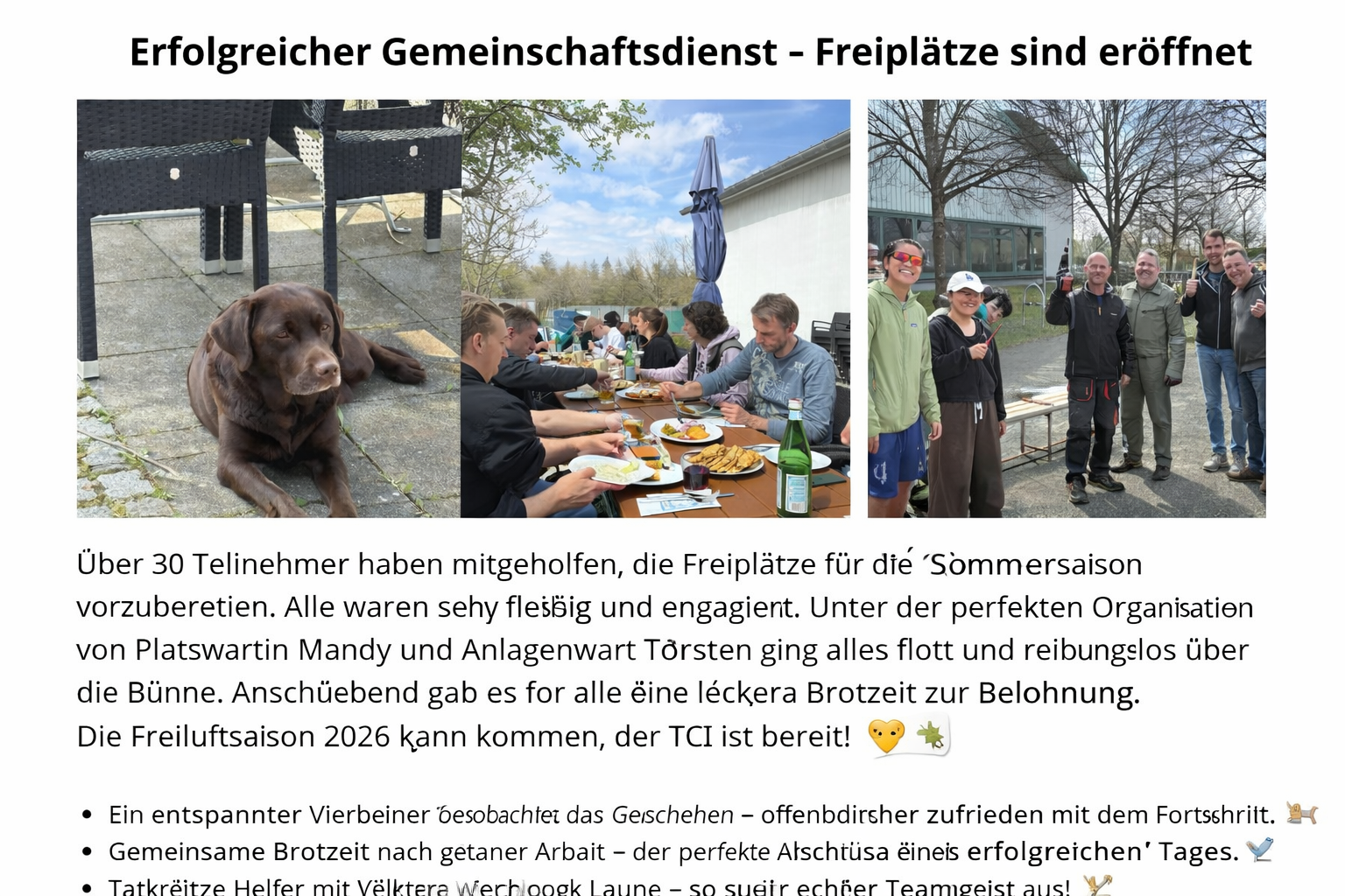 Gemeinschaftlicher Einsatz für die Freiluftsaison