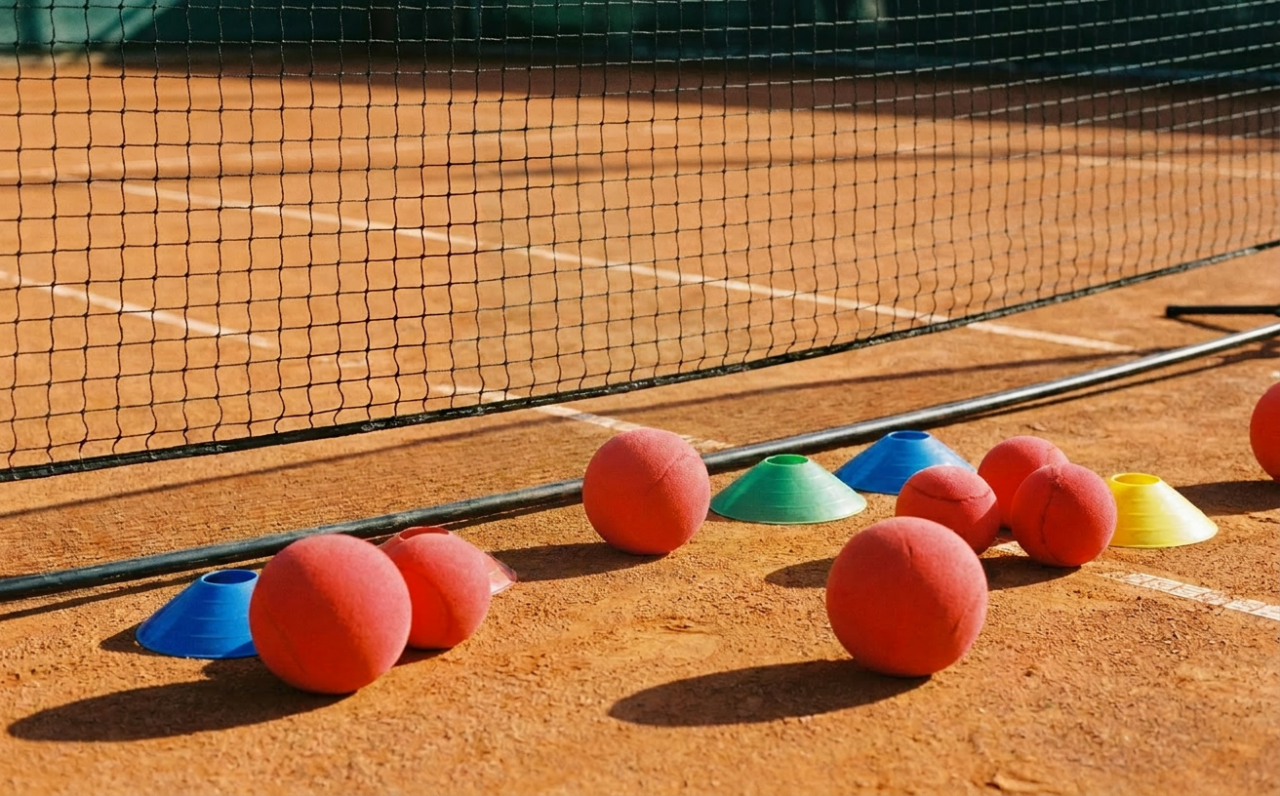Kleinkinder mit Mini-Schlägern und Schaumstoffbällen beim Ballschule-Training