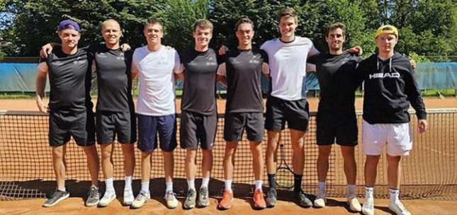 1. Herrenmannschaft in der 2. Bundesliga 2024: Dennis Bloemke, Nikola Boskov, Michael Weindl, Yannik Kelm, Maximilian Homberg, Mark Wallner, Thomas Dafcik, Betreuer Florian Kirschner