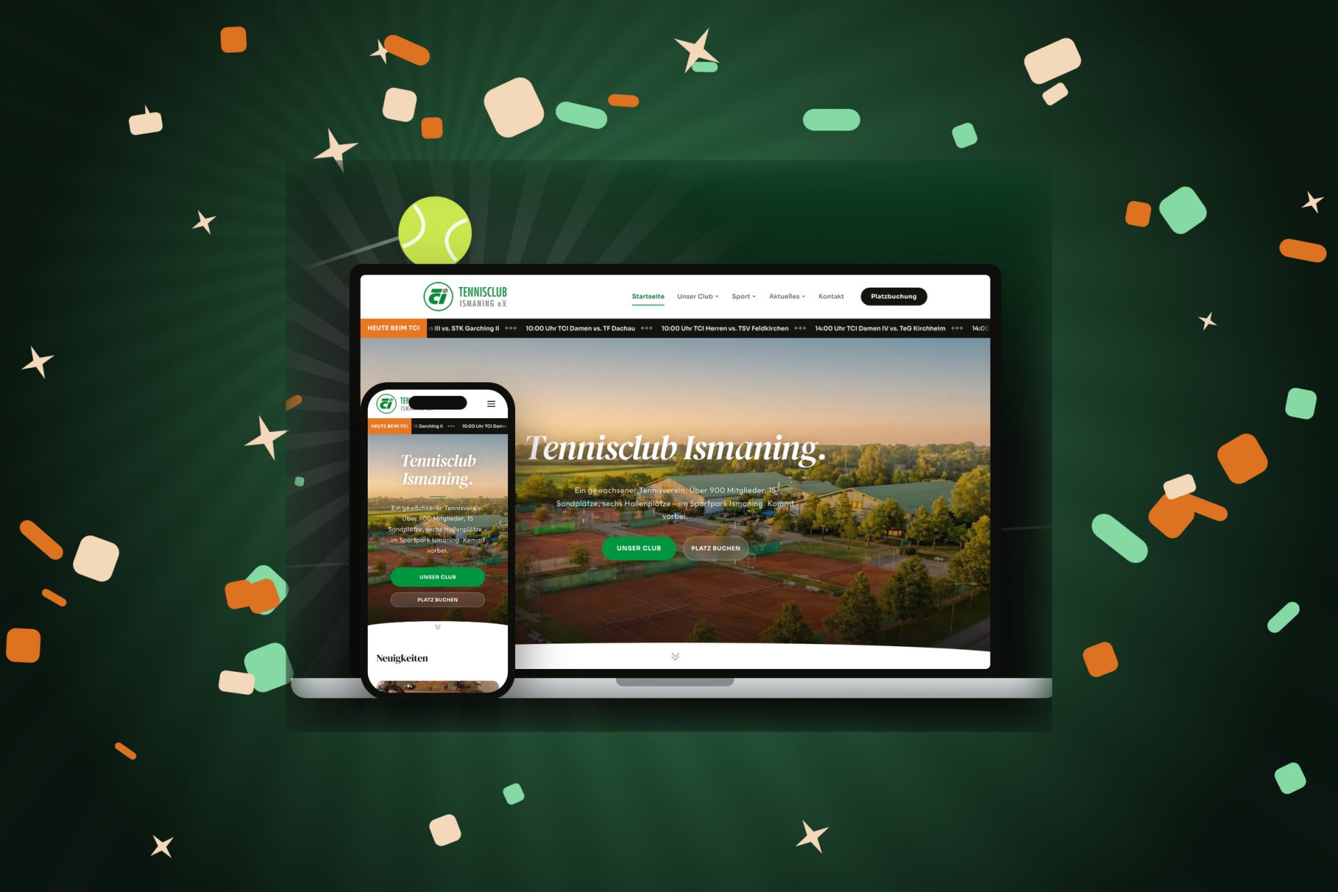 Laptop und Smartphone zeigen die neue Website des TC Ismaning